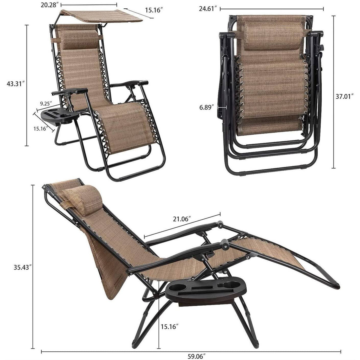 Zero Gravity Chair with Canopy and Cup Holder S782