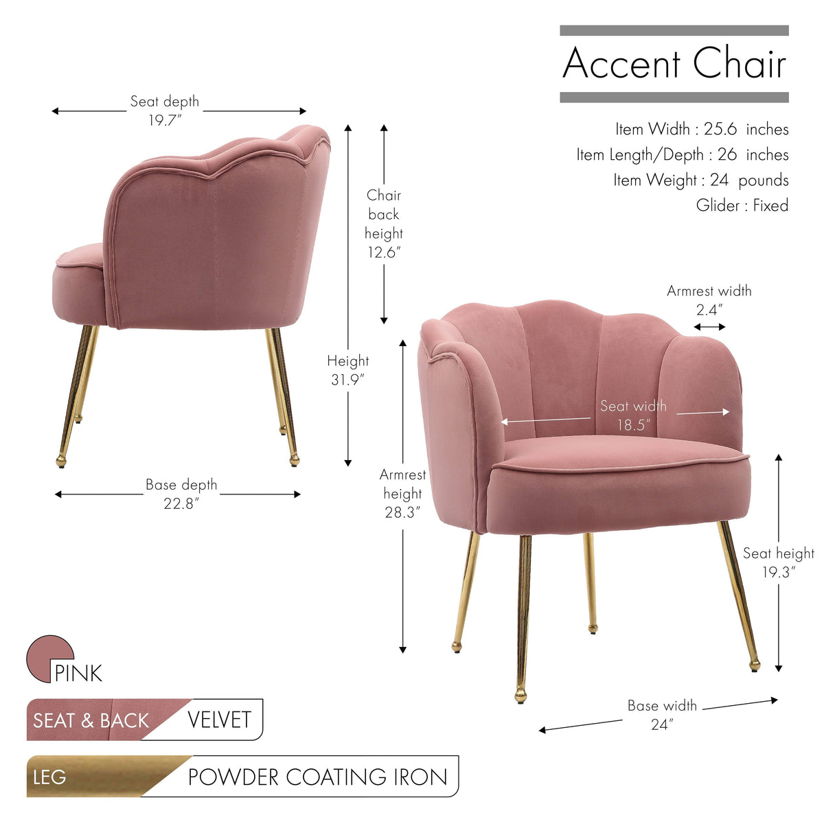 Blue Velvet Accent Chair with Gold Metal Legs M949169
