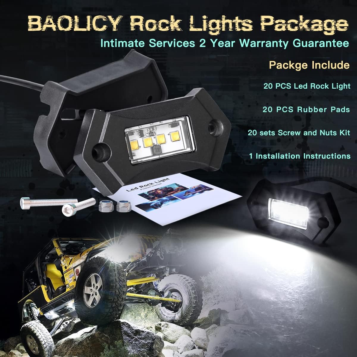 White 16Pods LED Rock Lights IP68 Waterproof E738