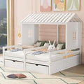 White Wood House Bed with 2 Platform Beds and Storage Drawers D329