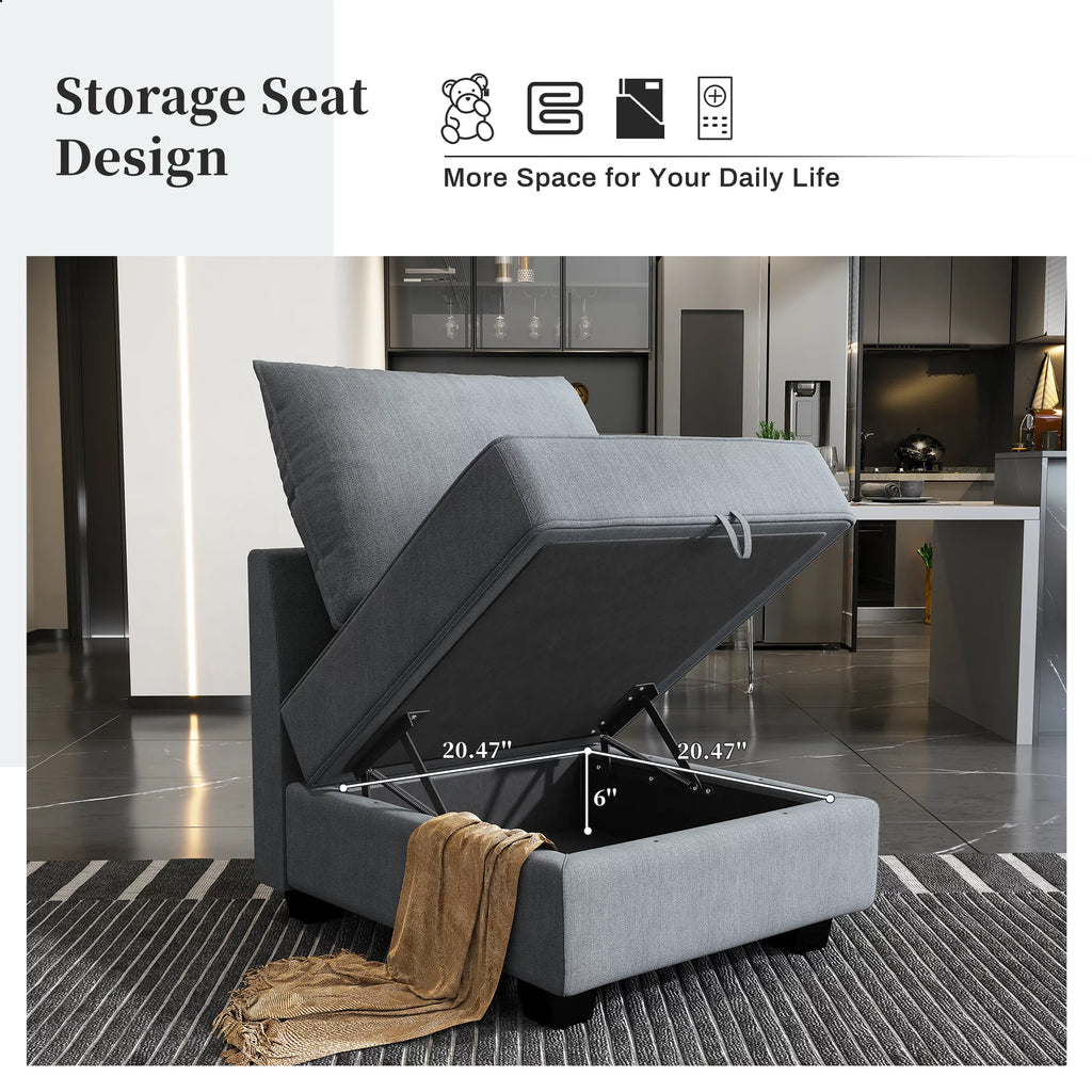 Bluish Grey Convertible Sleeper Sofa with Storage Ottomans M223772