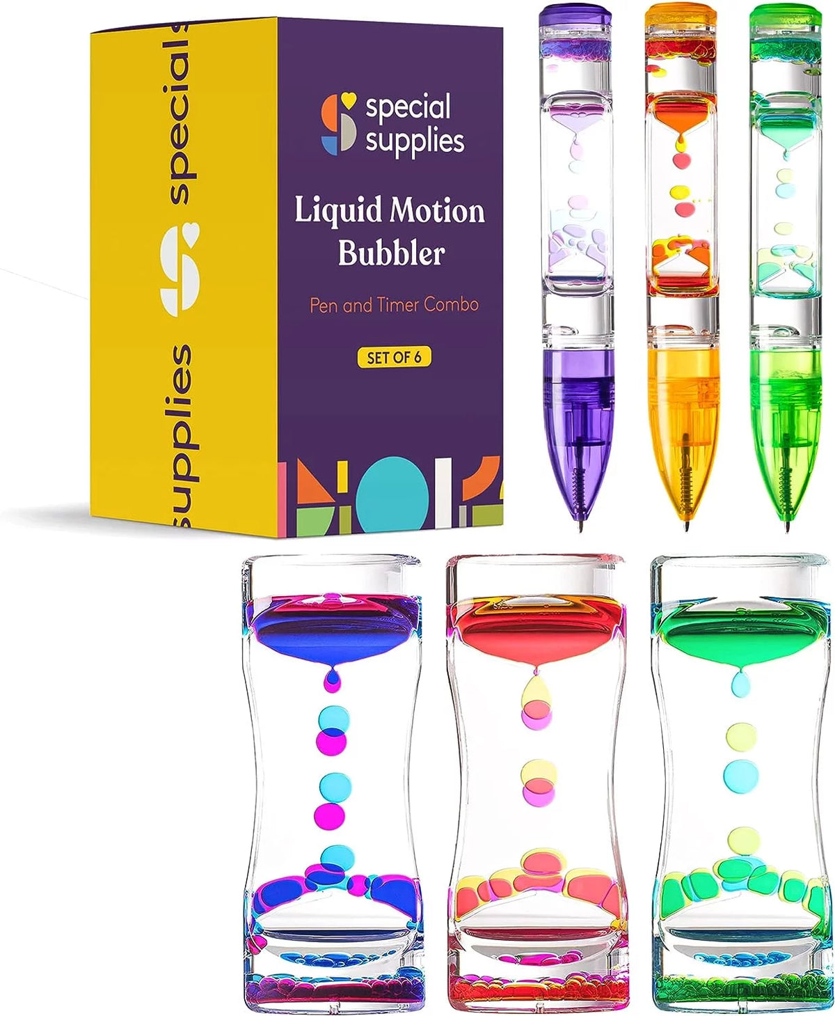 Liquid Motion Bubbler Toy Timer and Pen Combo Set of 6 U62864