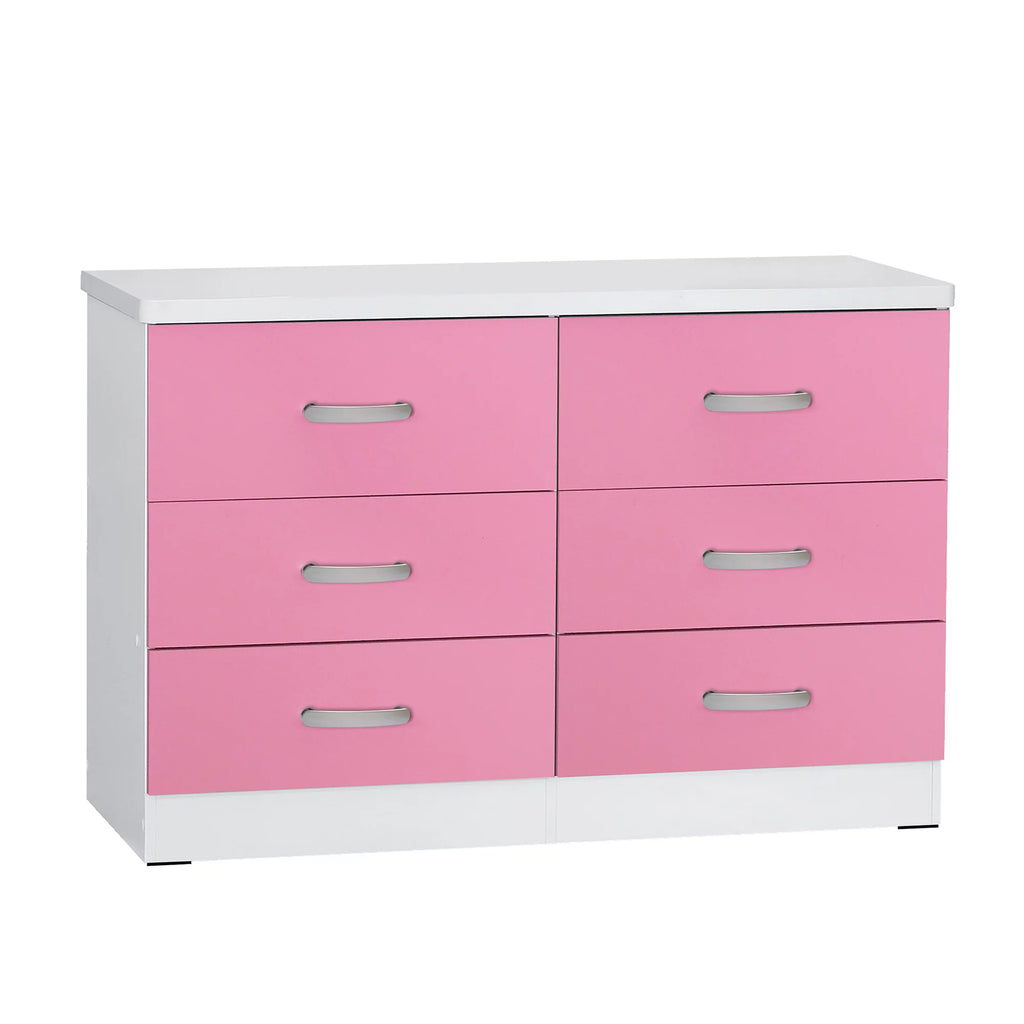 White & Pink 6 Drawer Wooden Double Dresser K146391