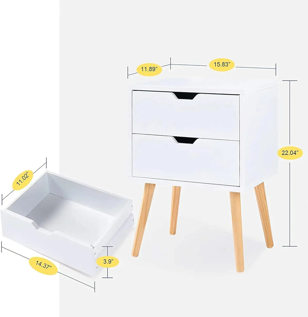 White Storage Drawer Nightstand Set Of 2 S6164