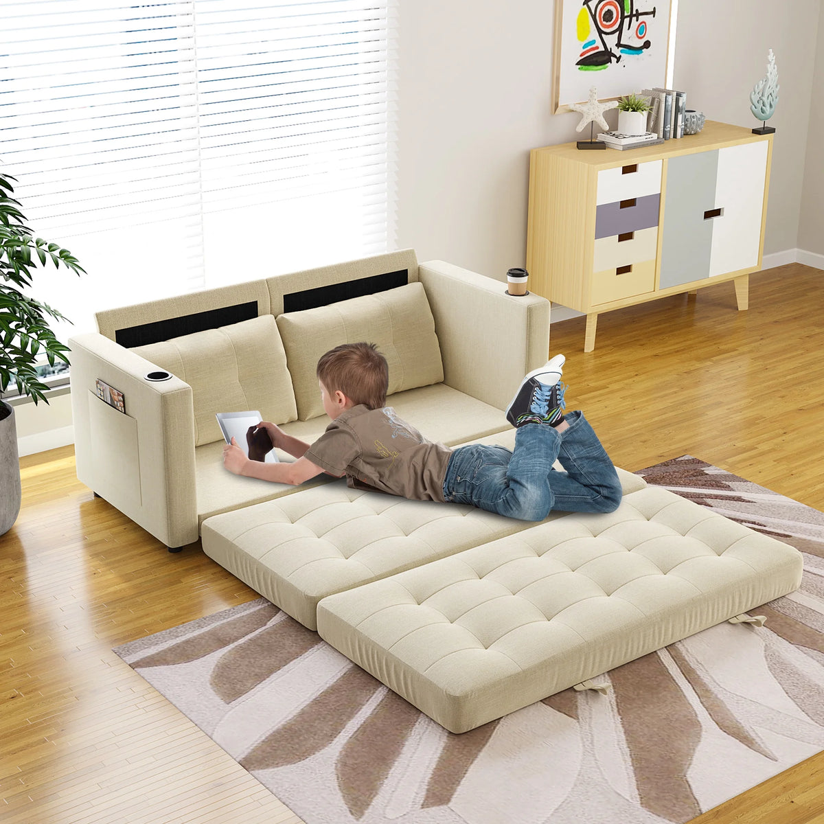 Beige Full Size Futon Sofa Bed K793108