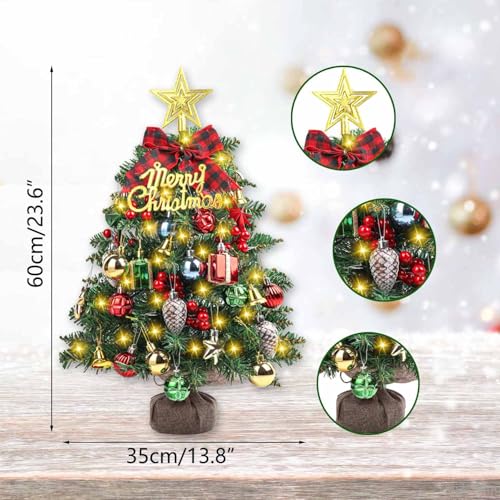 2FT Small Tabletop Mini Artificial Christmas Tree with Lights H1424