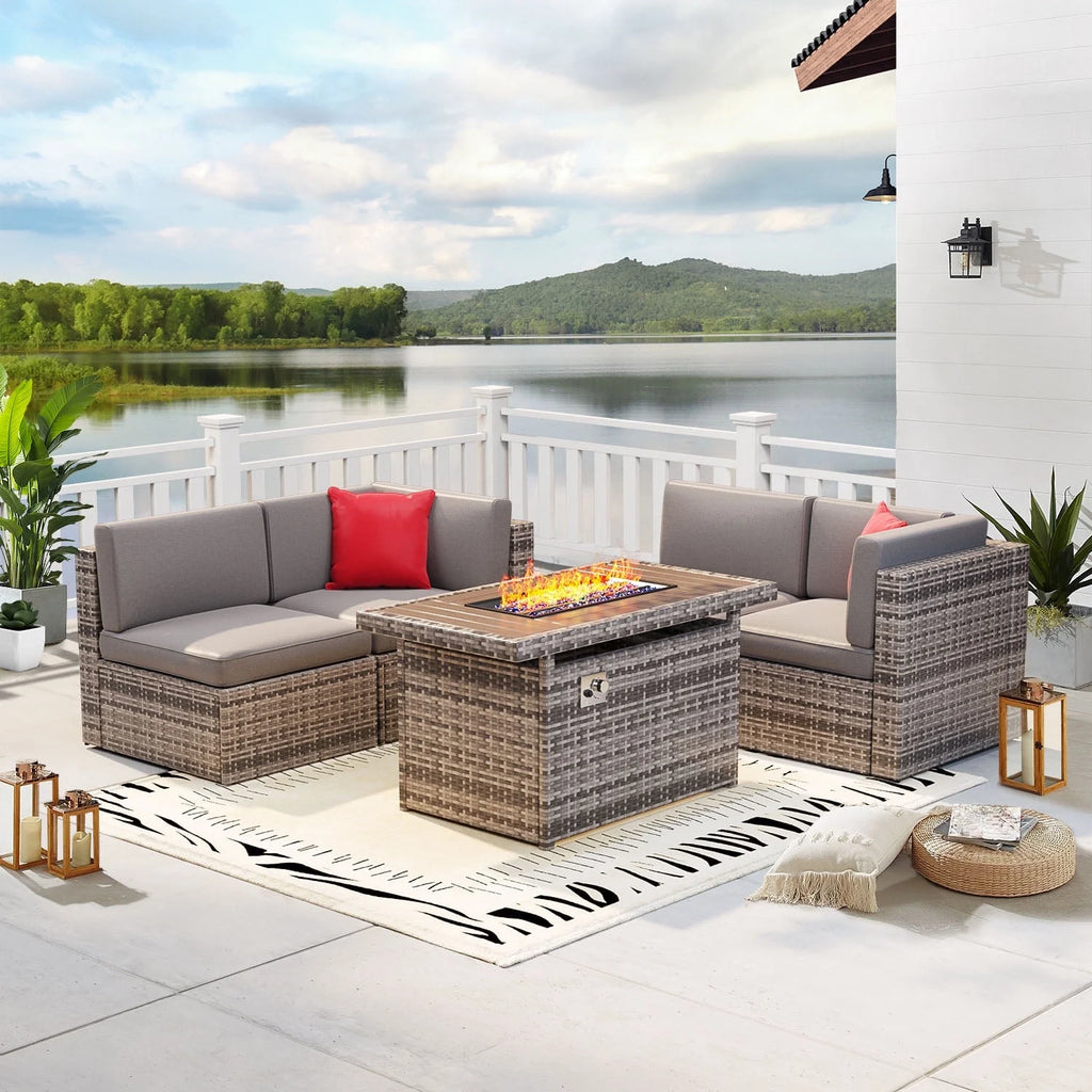 8 PCS Outdoor Patio Furniture Set with Fire Pit Table M880280