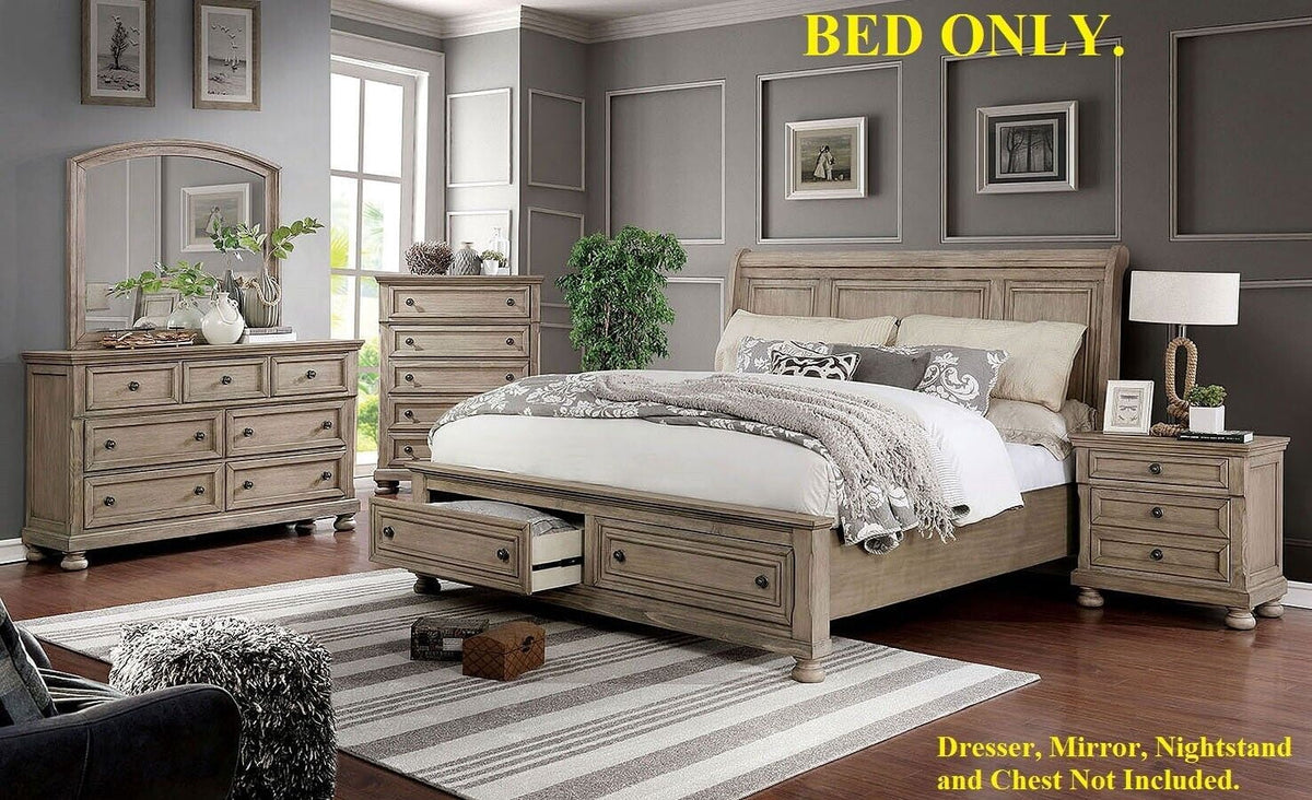 California King Size Solid Wood Storage Drawer Bed V53929