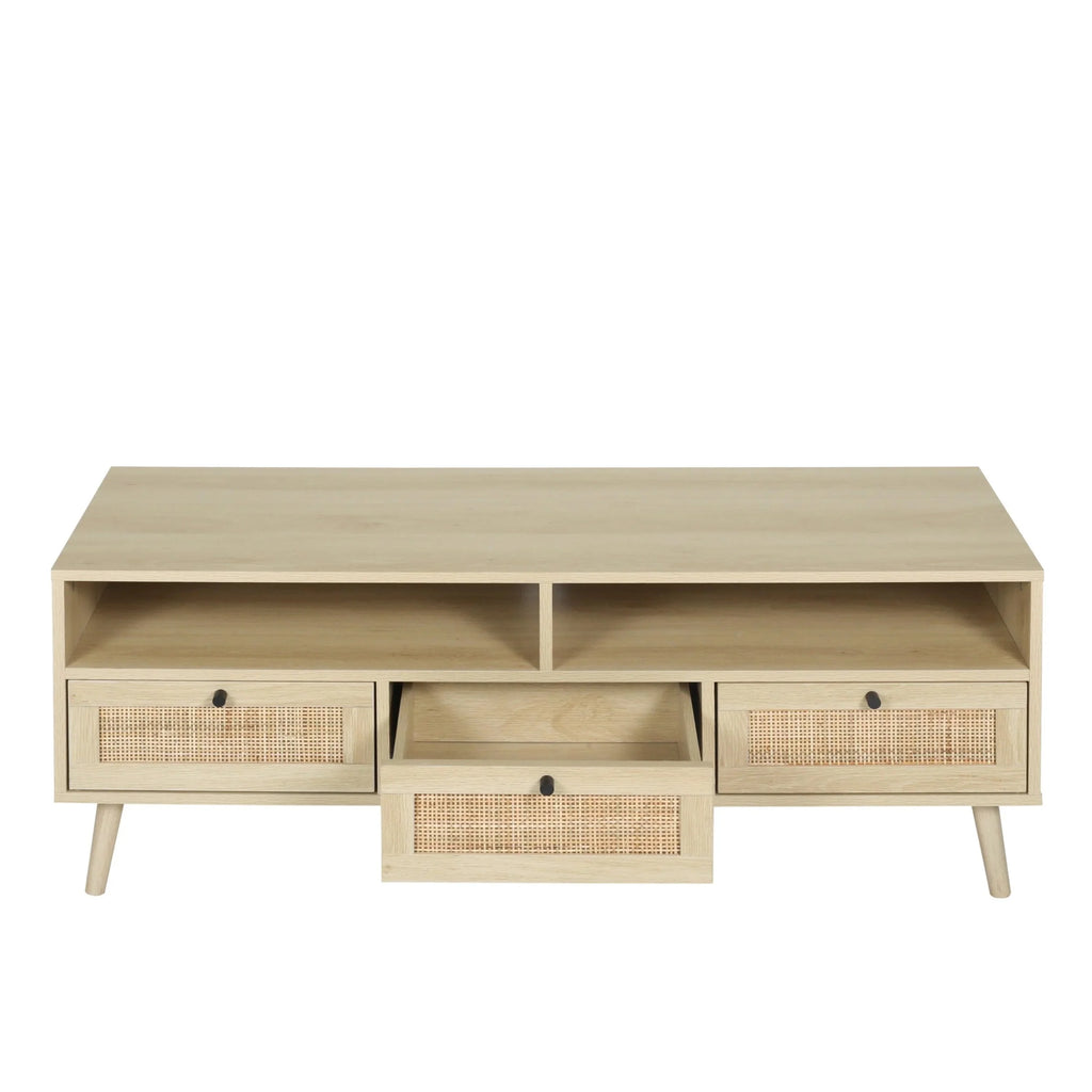 Rattan TV Stand with Solid Wood Feet B582842