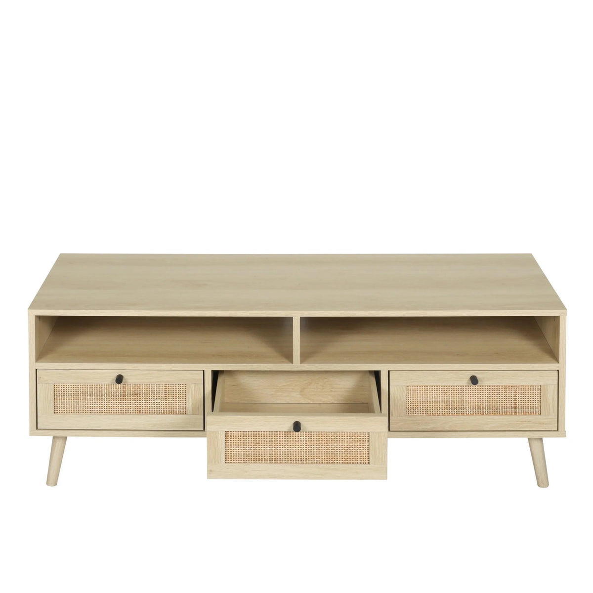 Rattan TV Stand with Solid Wood Feet B582842