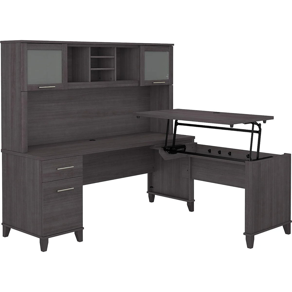 72W Sit to Stand L Desk with Hutch in Storm Gray S9480