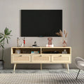 Rattan TV Stand with Solid Wood Feet B582842