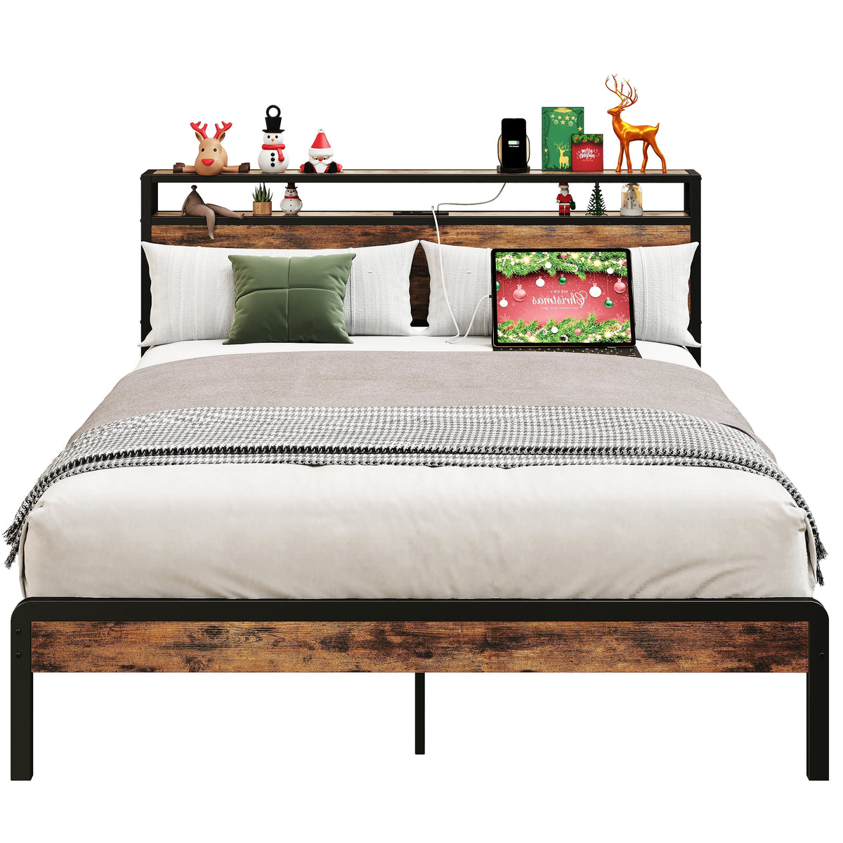 Twin Bed Frame with Storage Headboard and Charging Station F490600