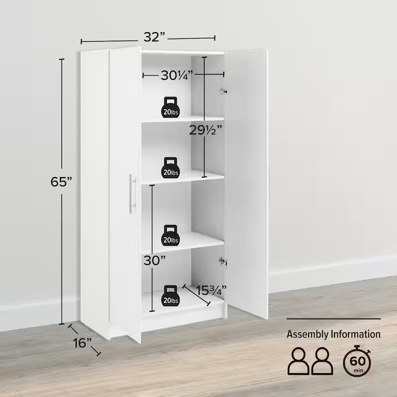 White Wood Freestanding Garage Cabinet U85079