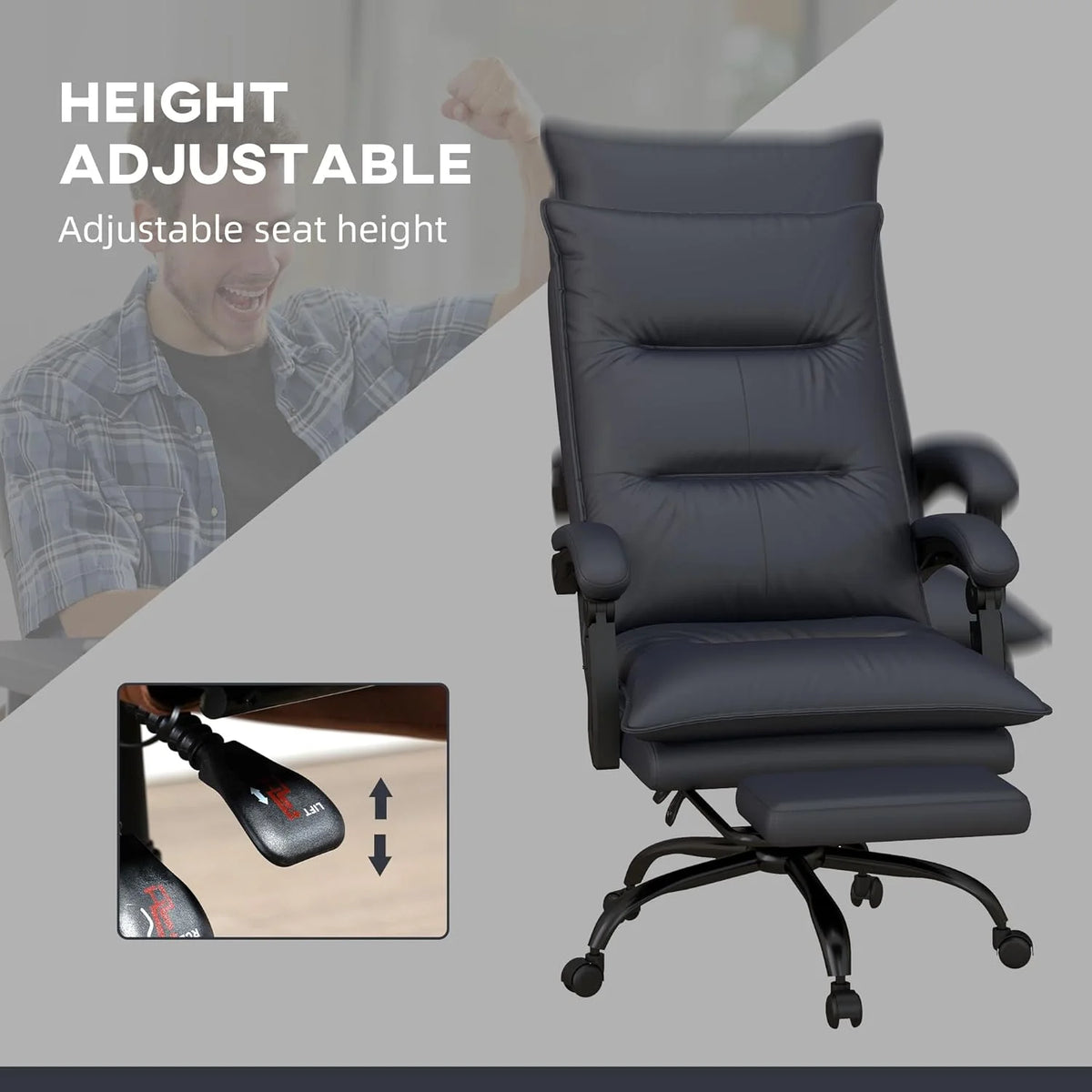 Charcoal Gray Heated Reclining Massage Office Chair with Footrest V535