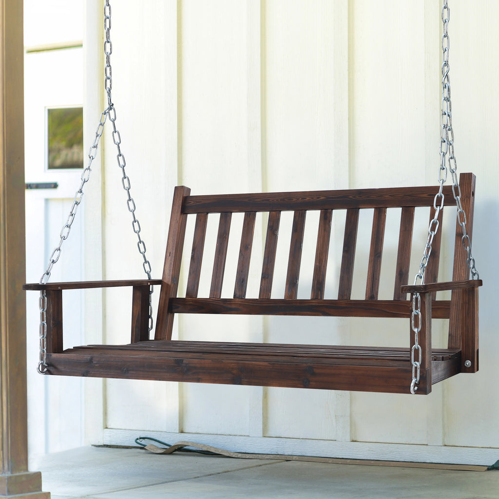 Wooden Porch Swing 4ft with Chains 2-person Swing Bench H605360