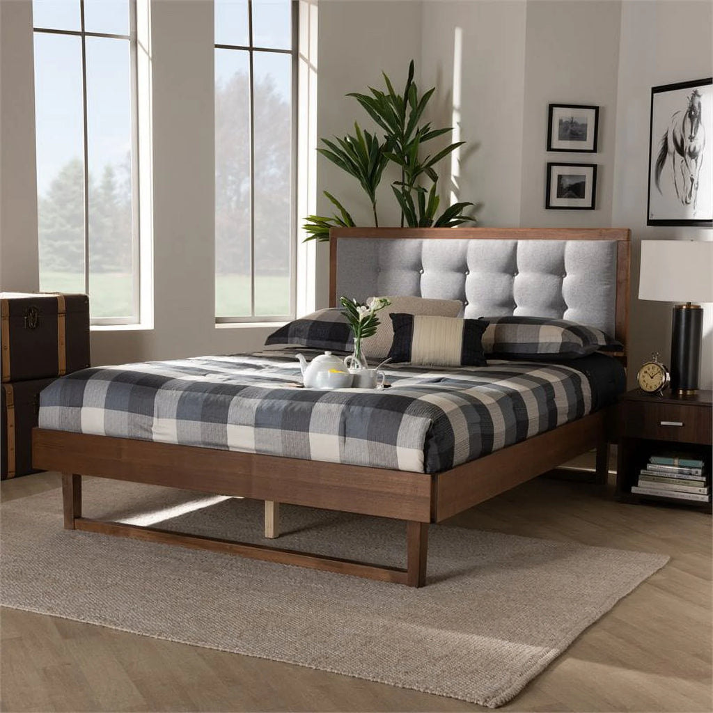 Gray Upholstered Wood King Size Platform Bed M873