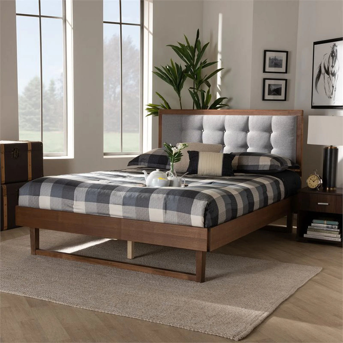 Gray Upholstered Wood King Size Platform Bed M873