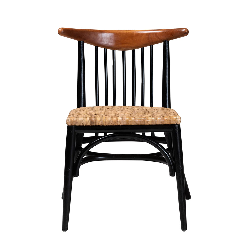 Black and Walnut Brown Wood and Rattan Dining Chair C3048