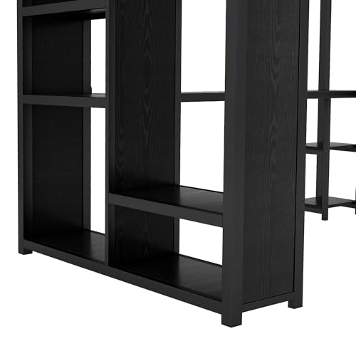 Queen Size Black Metal Loft Bed with L Desk and Wardrobe C4185