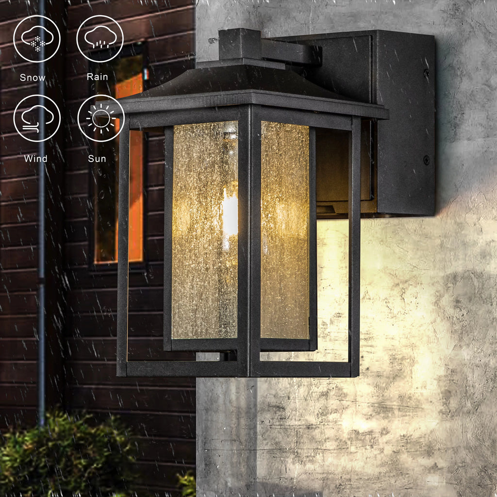 Black Dusk to Dawn Sensor Outdoor Wall Sconces with Seeded Glass and GFCI Outlets T973