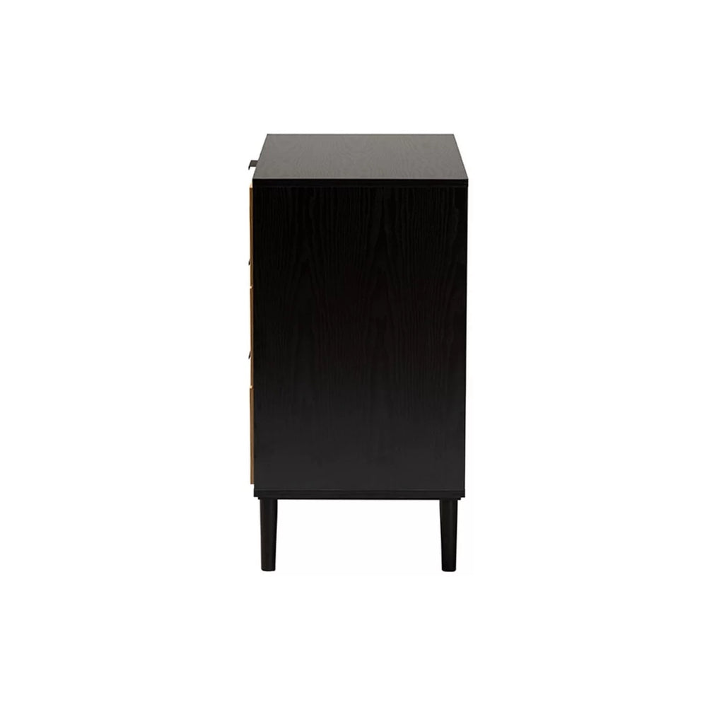 Espresso Brown Wood and Rattan 3-Drawer Dresser I4755