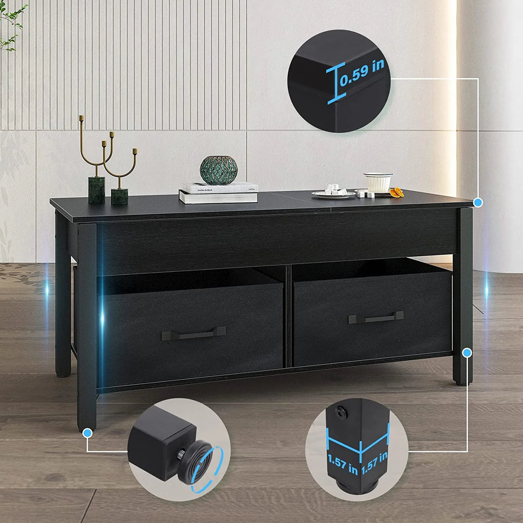 Lift Top Coffee Table with 2 Drawers and Open Side Shelf G55194
