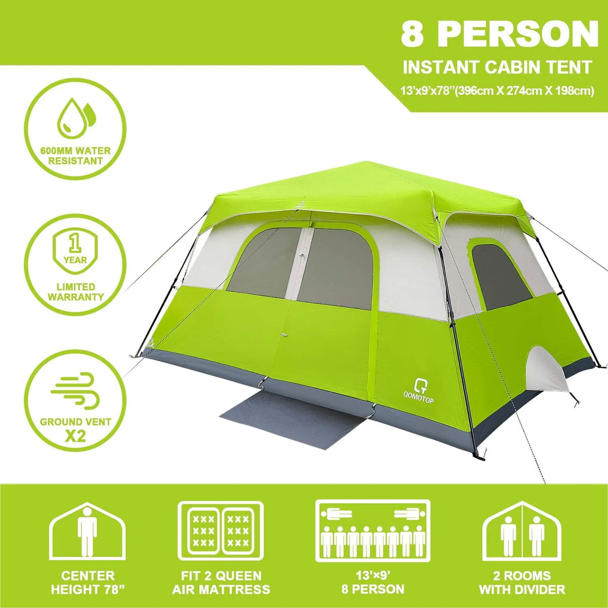 8 Person Instant Waterproof Camping Tent L1580
