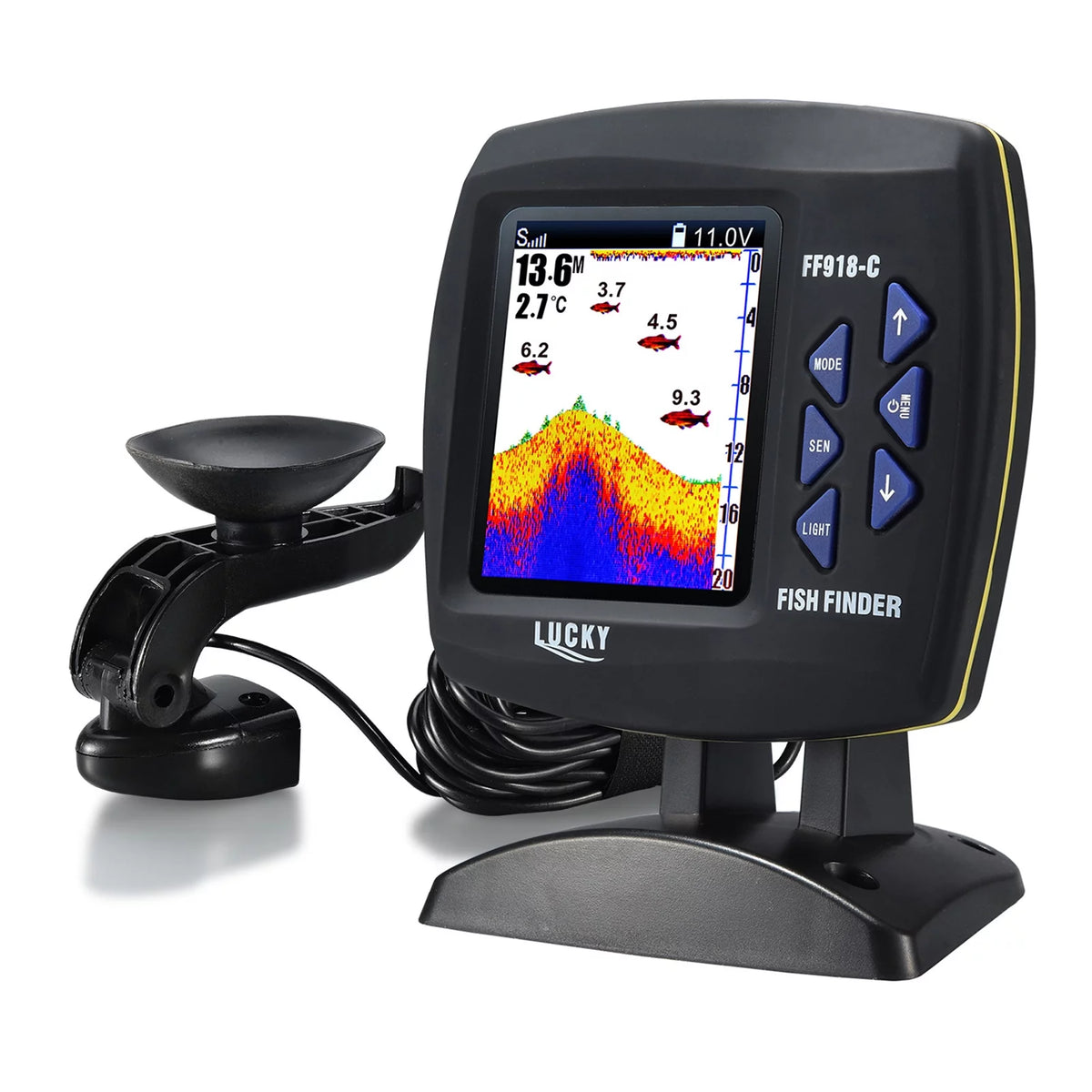Wired Transducer Fish Finder 45 Degrees Underwater LCD X40978