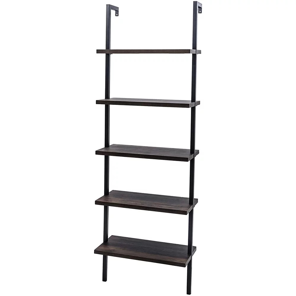 5-Shelf Wood Ladder Bookcase with Metal Frame H20282