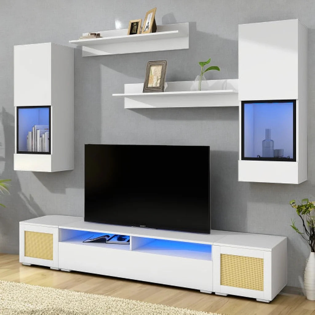 White 7 Pieces Floating TV Stand with LED Lights E871422