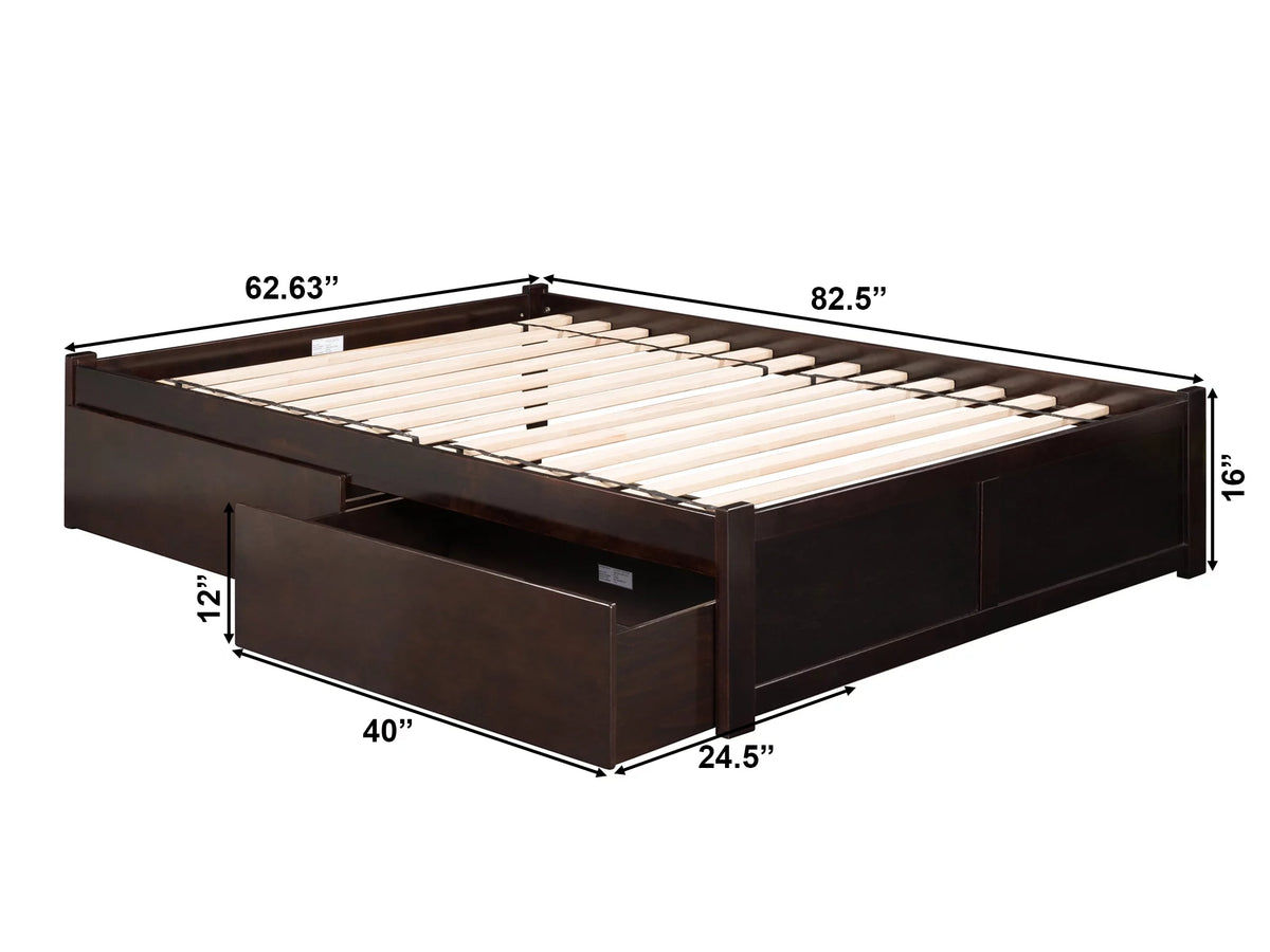 Queen Solid Wood Platform Bed with 2 Storage Drawers I91789