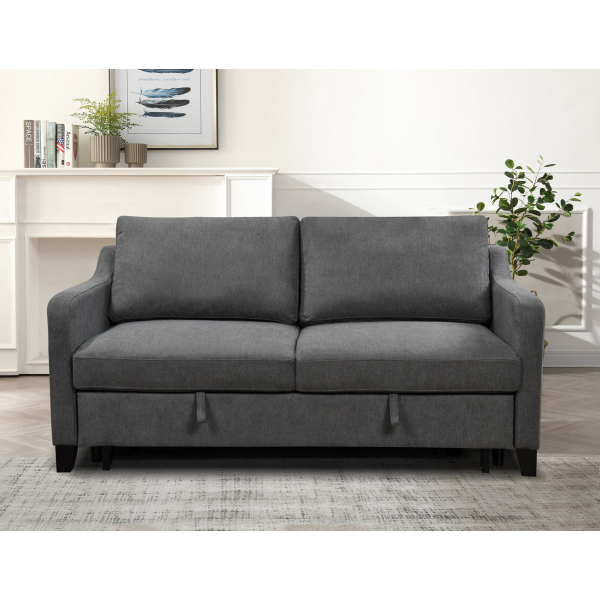 3 in 1 Convertible Queen Sleeper Sofa Bed Dark Grey Y7317