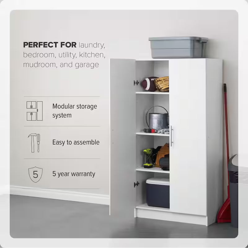 White Wood Freestanding Garage Cabinet U85079