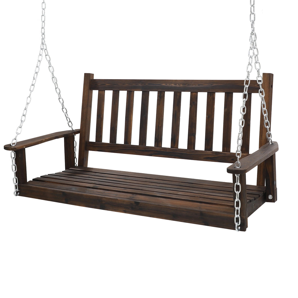 Wooden Porch Swing 4ft with Chains 2-person Swing Bench H605360