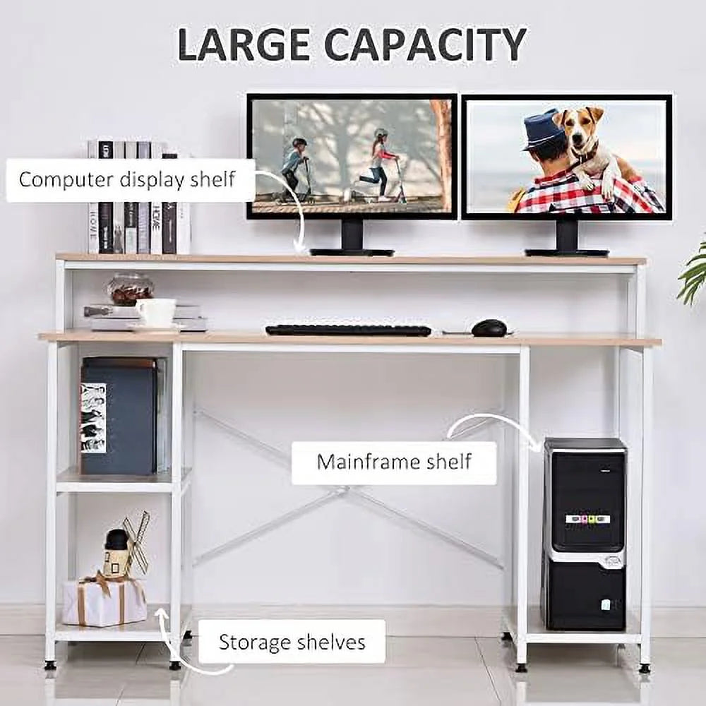 55 Inch Grey Wood Grain Computer Desk with Shelves L2433