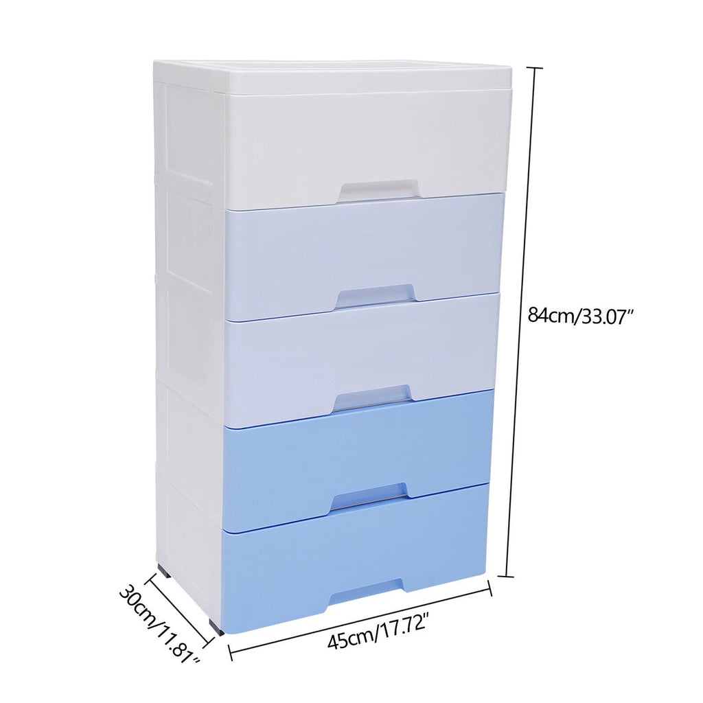 5 Plastic Drawers Dresser with Wheels Gradient Blue X51748