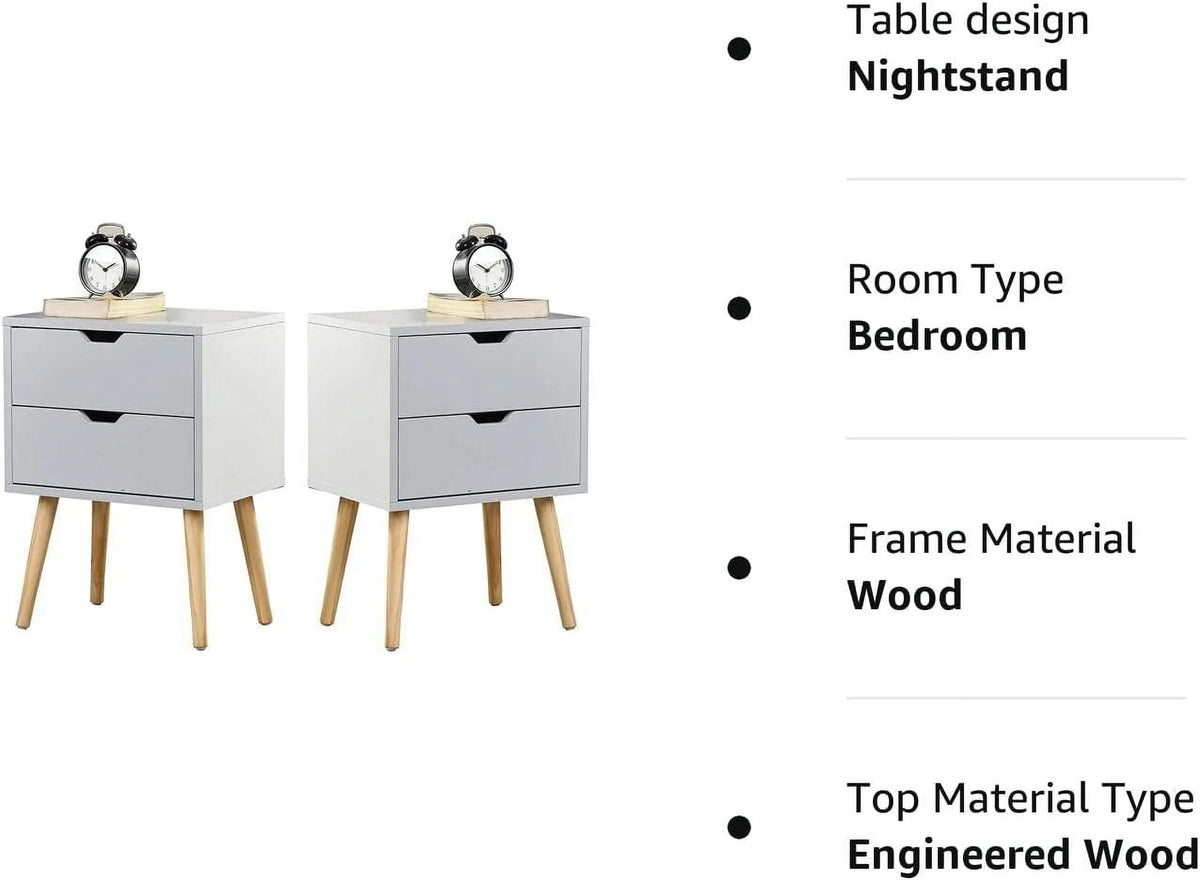 White Storage Drawer Nightstand Set Of 2 S6164