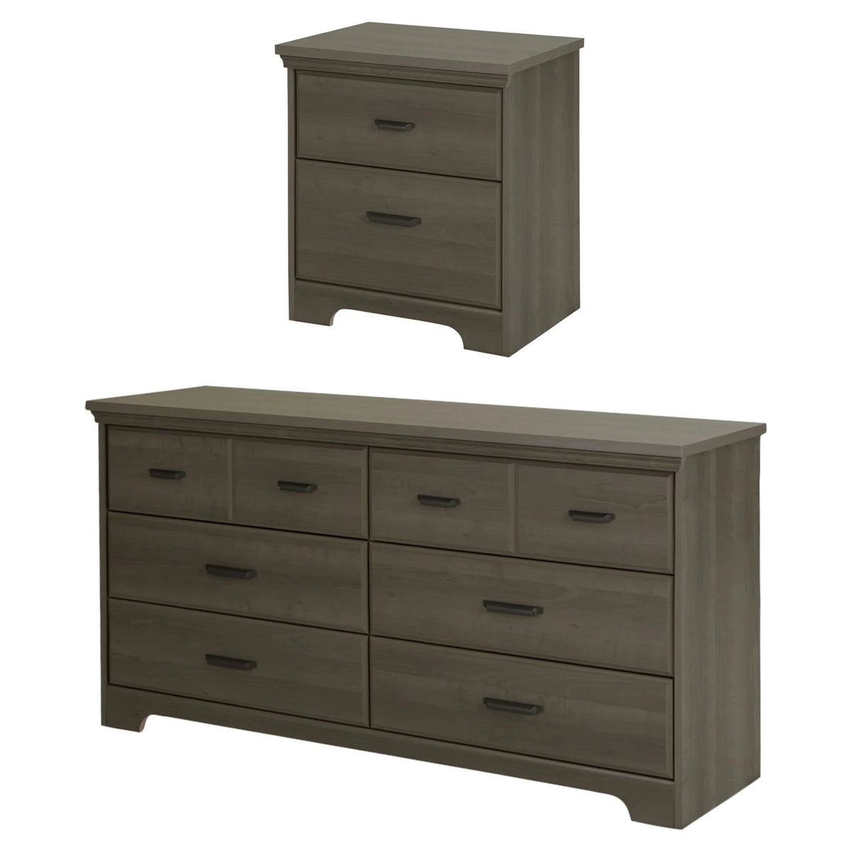 Gray 6 Drawer Double Dresser and 2 Drawer Nightstand S962