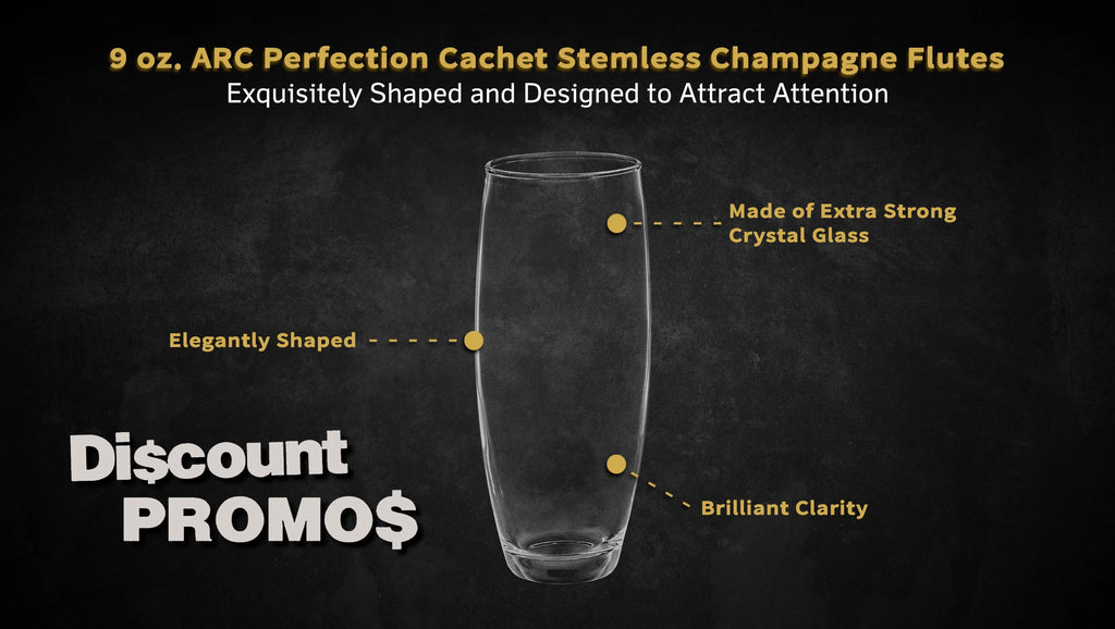10 ARC Stemless Champagne Flutes Set, 9 oz. Clear J2755