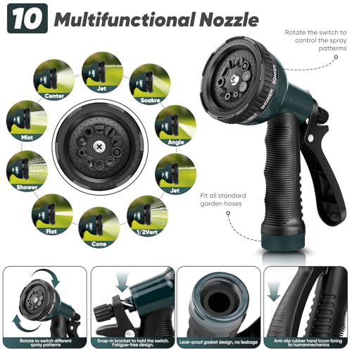 75 FT Kink-Free Garden Hose with 10-Function Nozzle Q13078