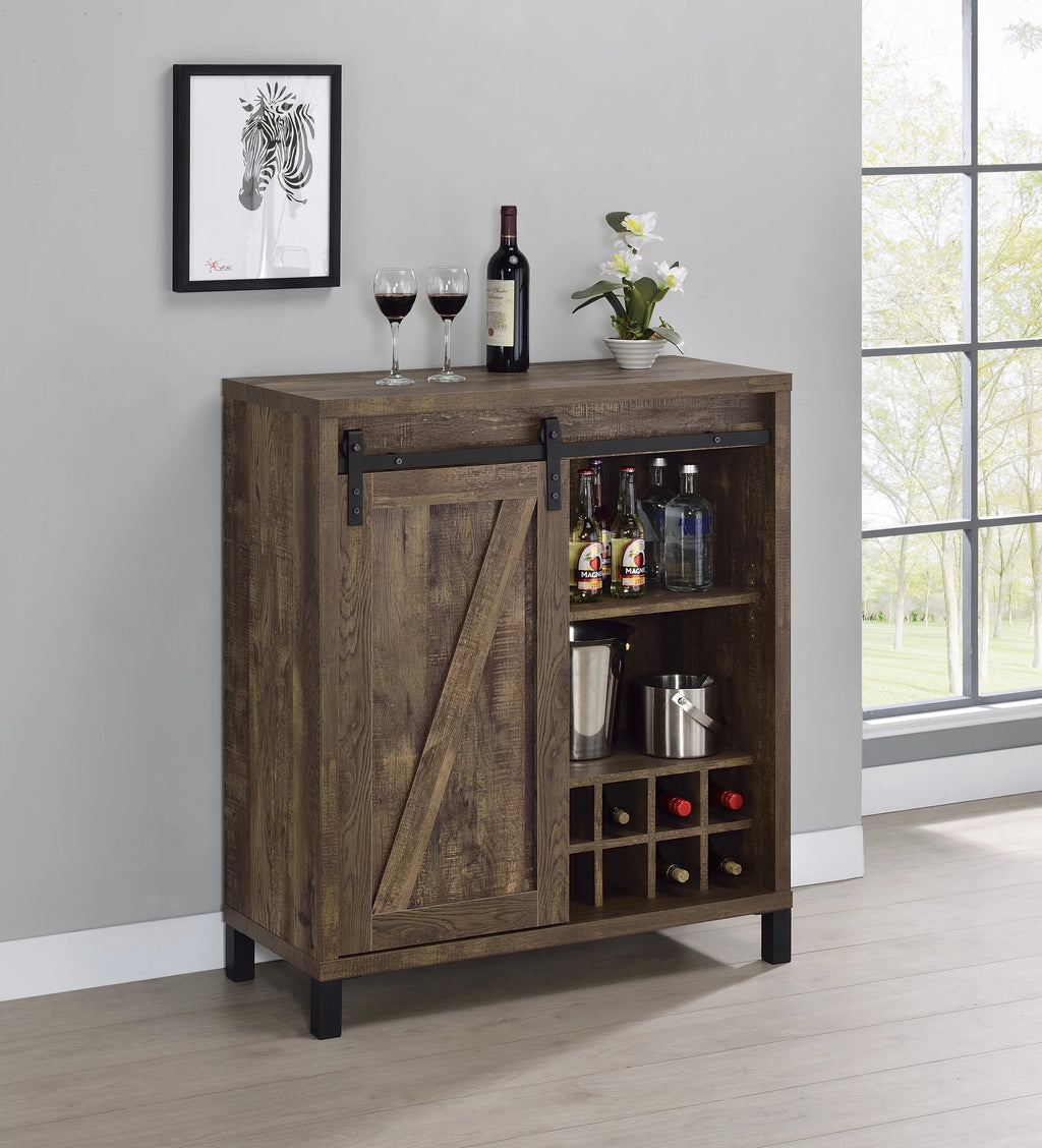 Rustic Oak Bar Cabinet with Sliding Door G366427