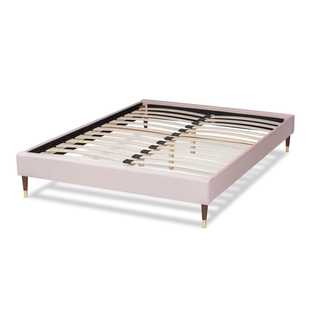 Velvet Upholstered Wood Platform King Bed D472