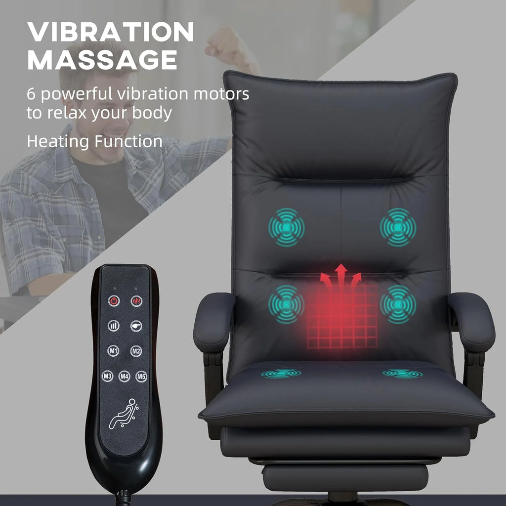 Charcoal Gray Heated Reclining Massage Office Chair with Footrest V535