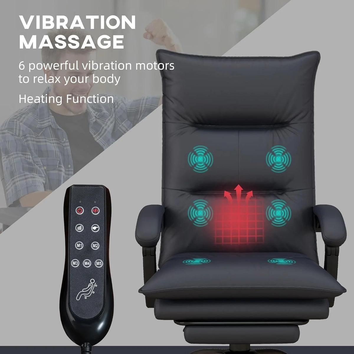 Charcoal Gray Heated Reclining Massage Office Chair with Footrest V535