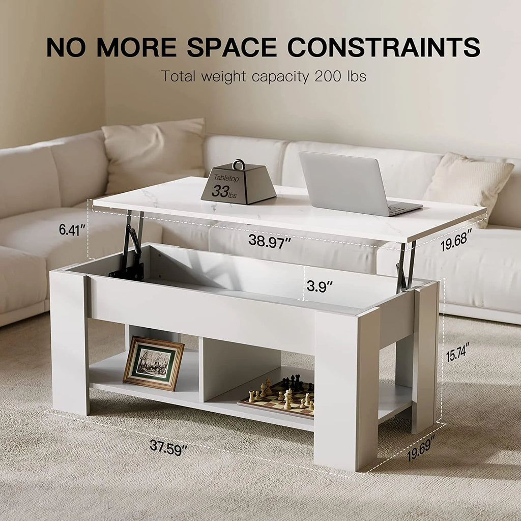 Lift Top Coffee Table 39in with Hidden Compartment and Storage Shelf A390
