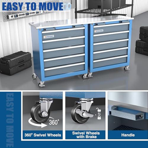5 Drawer Rolling Tool Chest with Locking System and Stainless Top H823
