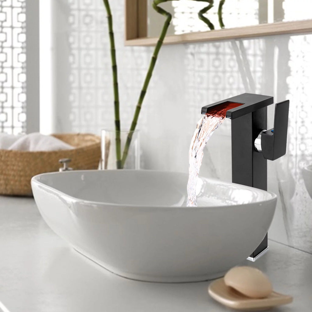 Waterfall Single-Handle Vessel Sink Faucet with LED Light O7598