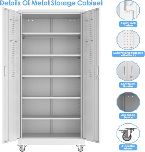 Black Metal Garage Storage Cabinet with Wheels E7973