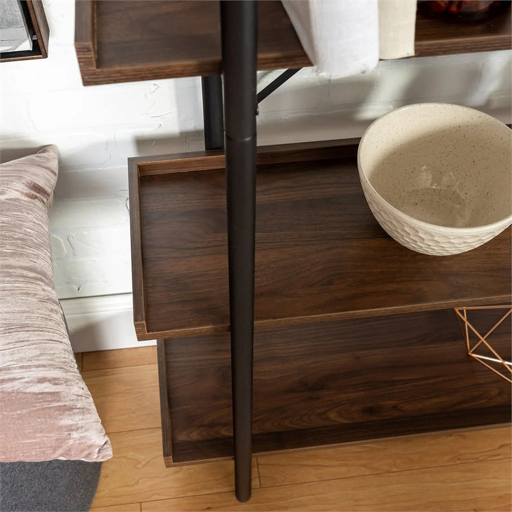 5 Shelf Dark Walnut Wood Bookshelf Set of 2 I98471